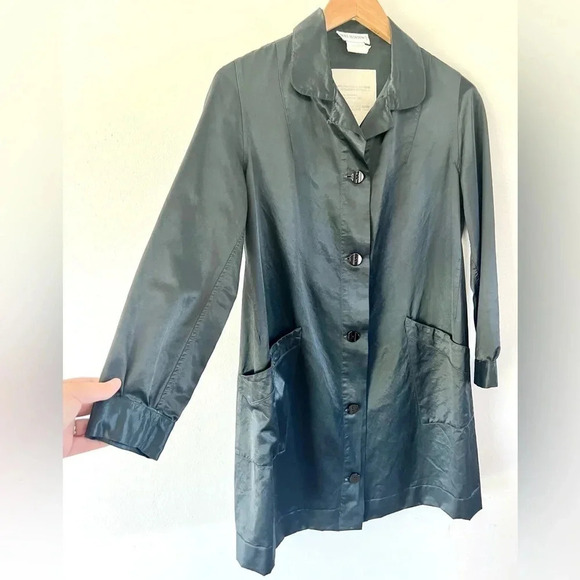 Holt Renfrew Vintage Blue Cotton Collared Long Line Button Front Jacket Size 44 - Picture 2 of 13